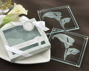27048 CallaLily_Coasters_M "Calla Lilies" Frosted-Glass Coasters in Floral-Inspired Gift Box