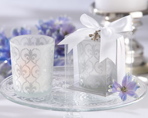 "Fleur-de-lis" Frosted-Glass Tea Light Holder