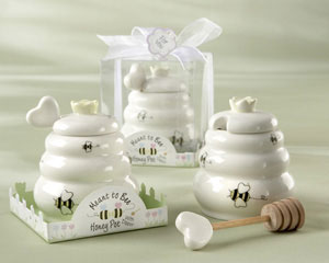 23015HoneyPot_m "Meant to Bee" Ceramic Honey Pot with Wooden Dipper