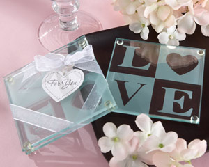 27058NA-Love_Coasters_2Set_M "Clearly in Love" LOVE Glass Coasters