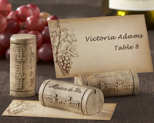 1_25055Cork_PlaceCard_M "Maison du Vin" Wine Cork Place Card/Photo Holder with Grape-Themed Place Cards