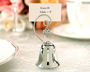 1_12002NA-M Charming Chrome Bell Place Card/Photo Holder with Dangling Heart Charm