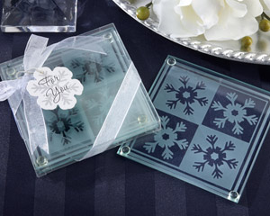1_27060NA_Snowflake_Coasters_M "Snow Crystals" Glass Coasters