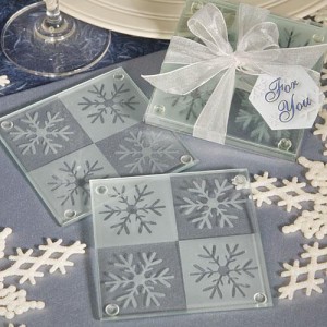 7829_med Lustrous Snowflake Glass Coaster Set