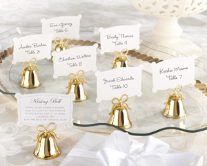 12008gd_goldbell_placecard_m kissing bell wedding favors