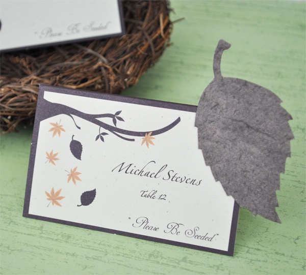 Best Fall Wedding Favors Under $1.00 "Please Be Seeded" Leaf Plantable Seed Place Cards