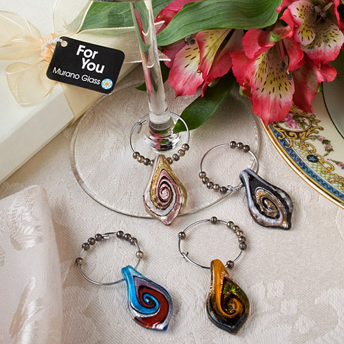 Fall Wedding Favors: Gold Color Palette Murano Glass Collection Wine Charm Favors