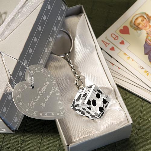 Wedding Favor Ideas That Show Your Fun-Loving Spirit Las Vegas Themed Chrome Keychain With Crystal Dice