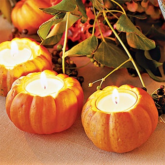 Elegant and Simple Fall DIY Wedding Centerpiece Ideas Pumpkin Candle Holder Centerpieces