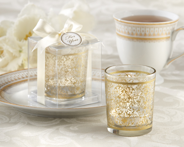 5 Beautiful Winter Wedding Favors Guests Will Love "Golden Renaissance" Glass Tealight Holder (Set of 4)