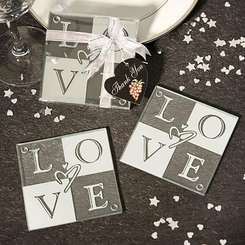 Wedding Favor Ideas with Enough Love to Go Around LOVE Glass Coasters (Set Of 2)