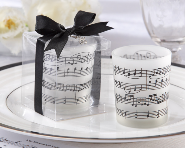Candle Wedding Favors for Various Themes "Music of the Heart" Frosted-Glass Tealight Holder (Set of 4)