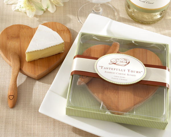 Eco-Friendly and Luxurious Wedding Favors "Tastefully Yours" Heart-Shaped Bamboo Cheese Board