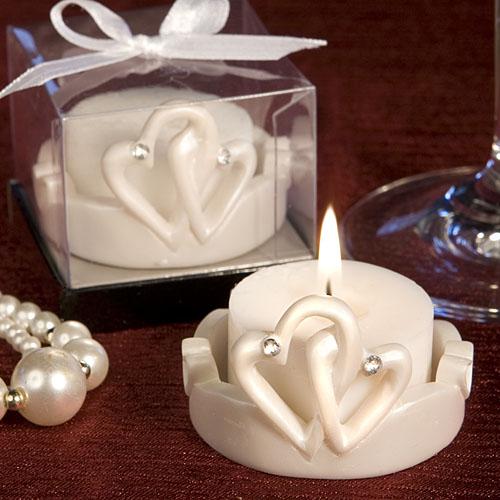 Inexpensive Wedding Favors for a Traditional Wedding Interlocking Hearts Design Favor Saver Candles