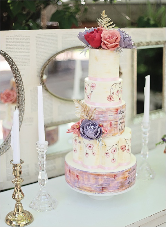 Hand Painted Romantic Wedding Cake