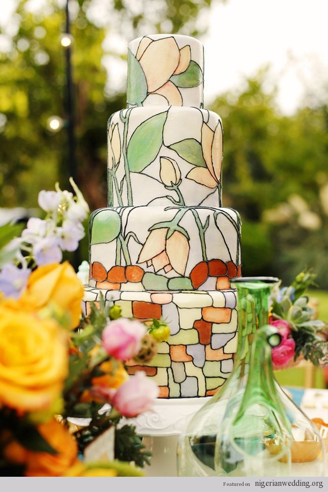 Hand Painted Stained Glass Wedding Cake