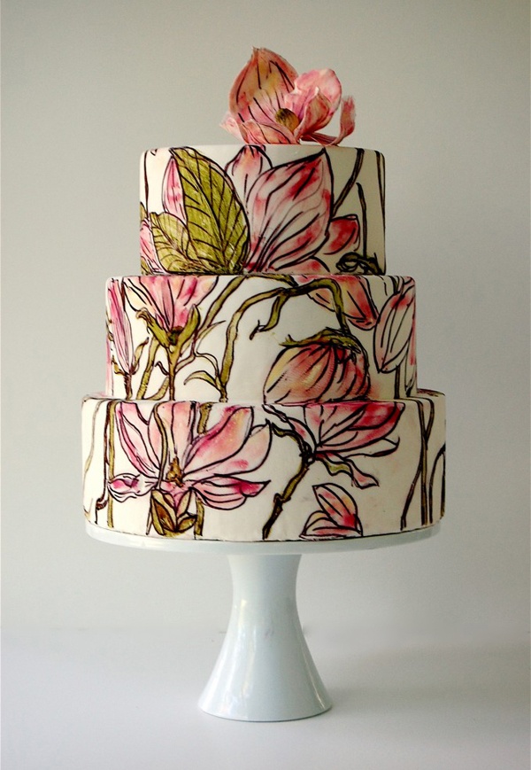 Hand Painted Blossom Wedding Cake