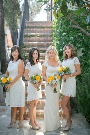 Wedding Palette: Confetti Short Bridesmaid Dresses and Yellow Flowers