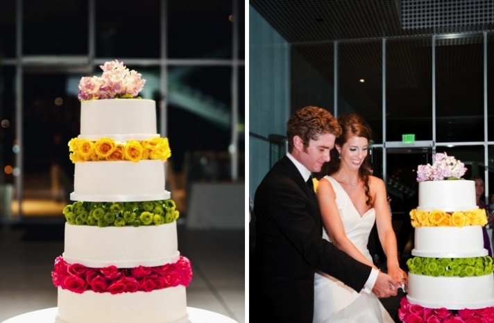 Wedding Palette: Confetti White Wedding Cake with Colorful Flower Tiers