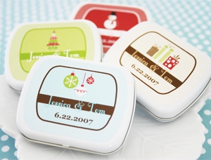 "A Winter Holiday" Mint Tins wedding favors