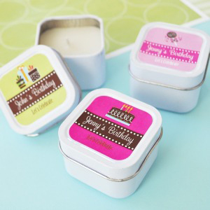 Personalized Birthday Square Candle Tins wedding favors