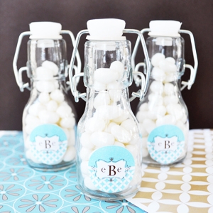 Mod Monogram Personalized Mini Glass Bottles wedding favors