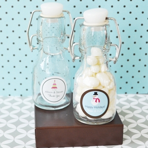 "A Winter Holiday" Personalized Mini Glass Bottles wedding favors