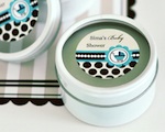 Personalized Round Candle Tins - Blue Baby  wedding favors