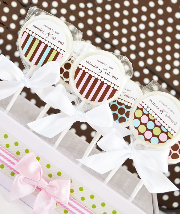 "Something Sweet" Dots and Stripes Personalized Lollipop Favors wedding favors