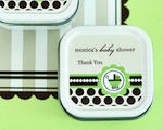 Personalized Square Candle Tins - Green Baby  wedding favors