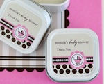 Personalized Square Candle Tins - Pink Baby wedding favors