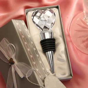 Chrome Bottle Stopper With Crystal Heart Design wedding favors