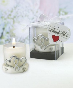 Interlocking Silver Heart Design Candleholders wedding favors