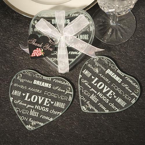 Heart Design Glass Coaster Favors (set Of 2)