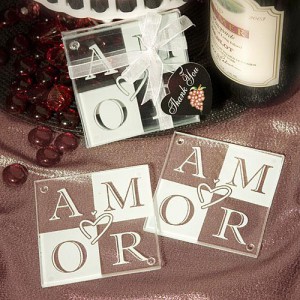 AMOR Glass Coaster Favors (Set Of 2) wedding favors