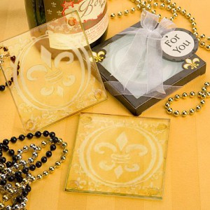 Fleur De Lis Design Glass Coaster Set Favors wedding favors