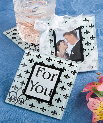 Fleur de Lis Design Glass Photo Coasters wedding favors