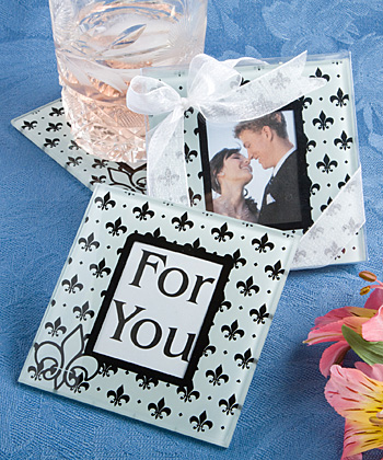Fleur de Lis Design Glass Photo Coasters wedding favors