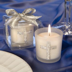 Silver Cross Themed Candle Favors wedding favors