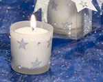 White Frosted Glass Holder With Sparkling Silver Stars wedding favors