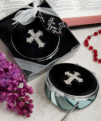 Classy Compacts Collection Cross Design Metal Compact Favors wedding favors