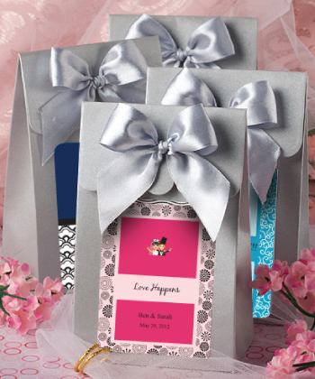 Silver "Delivered With Love" Boxes From The Personalized Expressions Collection wedding favors