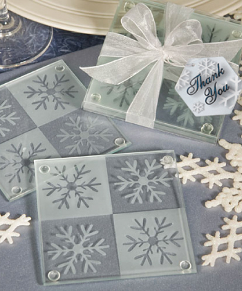 Lustrous Snowflake Glass Coaster Set wedding favors