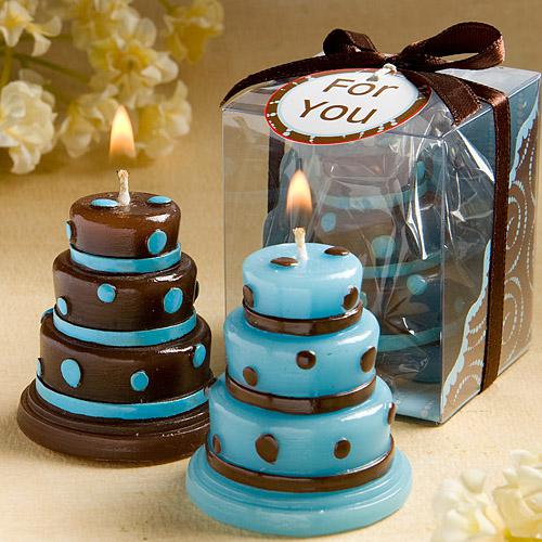 Blue Brown Wedding Cake Candle Favors Resembles a delicious three tier 