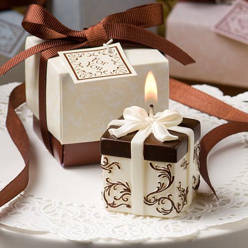 Ivory And Brown Gift Box Collection Candle Favor wedding favors