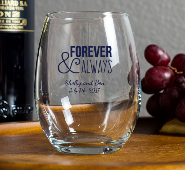 Personalized 15 oz. Stemless Wine Glass - Party Favors, Wedding, Baby