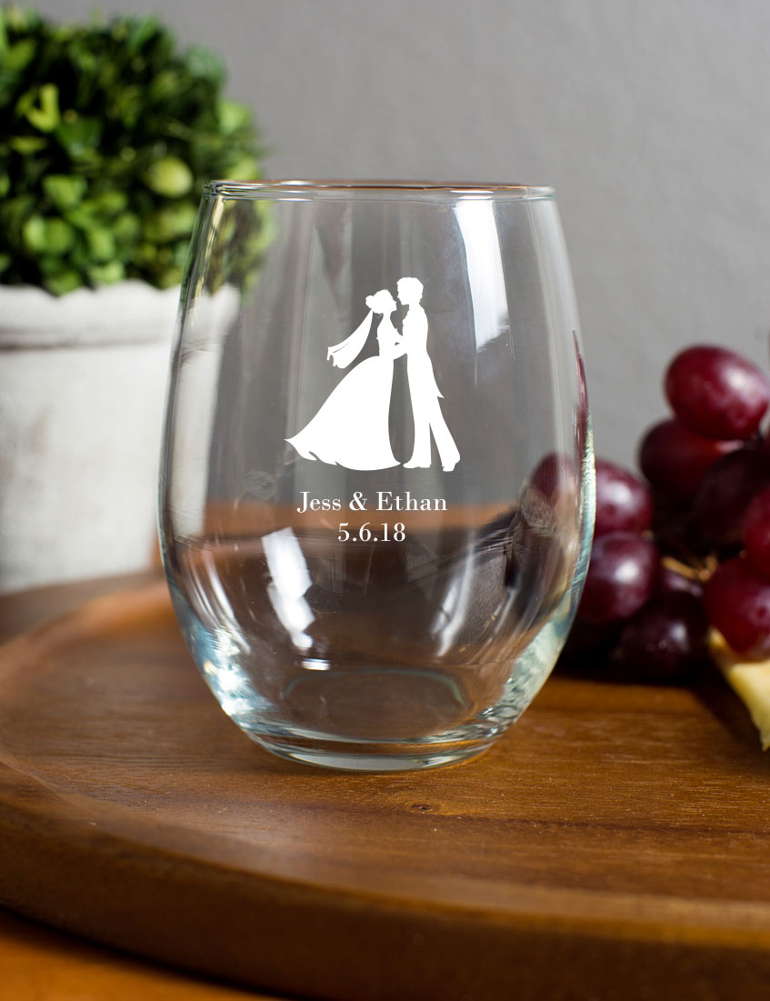 15 oz. Stemless Wine Glass - Boho Rainbow Bride & Babe (Set of 4)