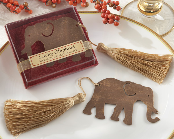 Lucky Elephant Metal Bookmark with Elegant Gold Silk Tassel wedding favors