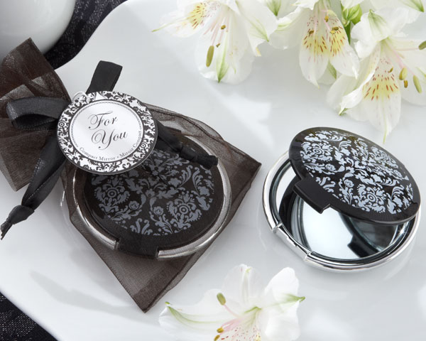 Reflections Elegant BlackandWhite Mirror Compact wedding favors