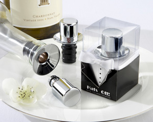 "Hats Off!" Chrome Top Hat Wine Pourer/Bottle Stopper wedding favors